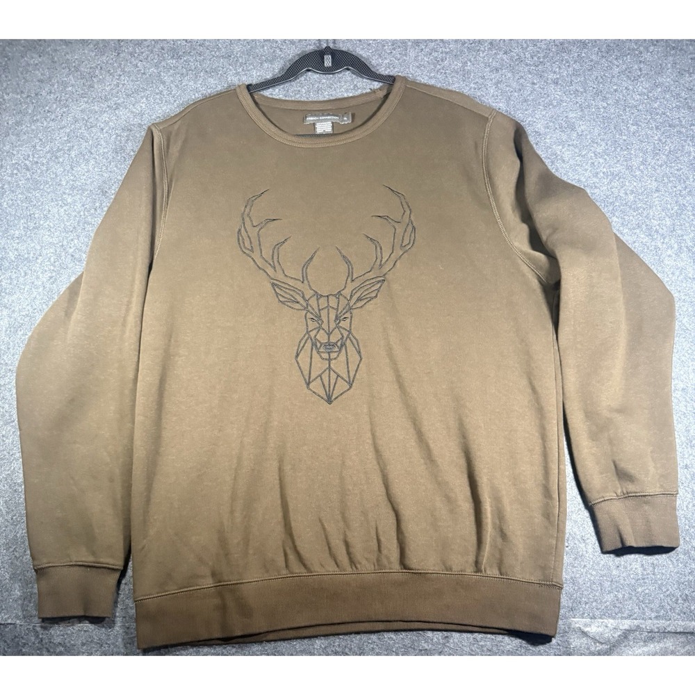 French Connection Geometric Deer‎ Graphic Crewneck Sweatshirt Brown XL